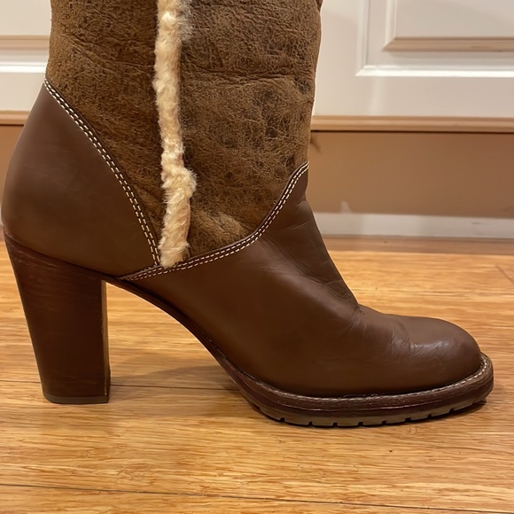 Micheal Kors Brown Leather Shearling Heeled Boots size 8.5 - Picture 13 of 16